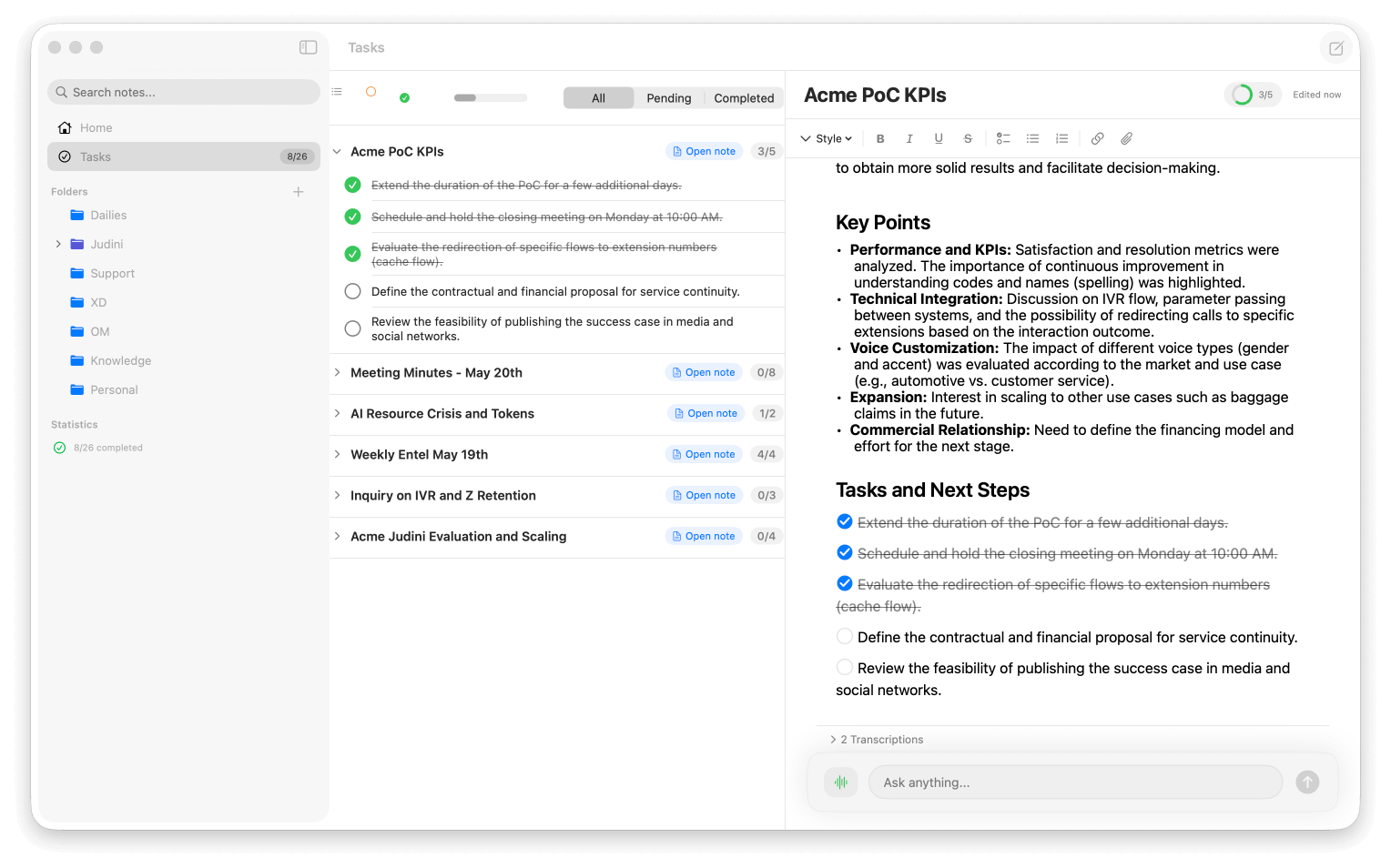 NotesXD task management with tasks from multiple meetings